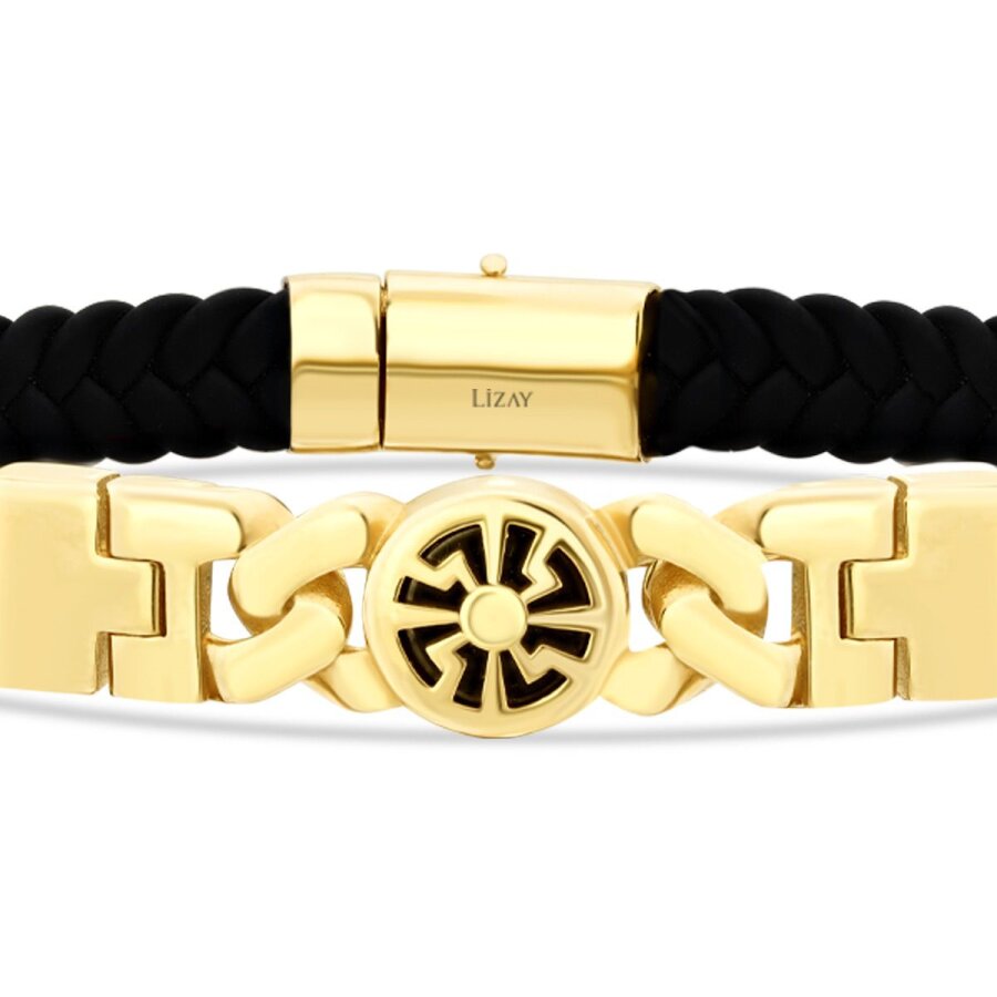 Herren-Armband mit Symbol und Kette aus Gold