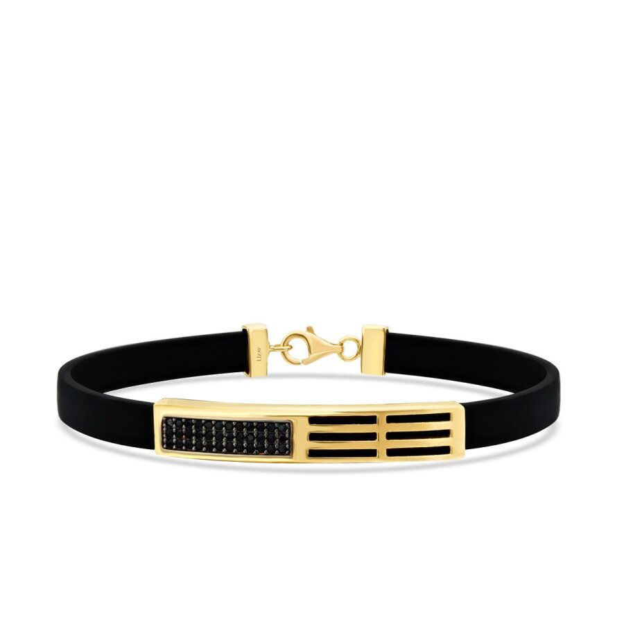 Herren-Armband mit schwarzem Stein und Plakette aus Gold