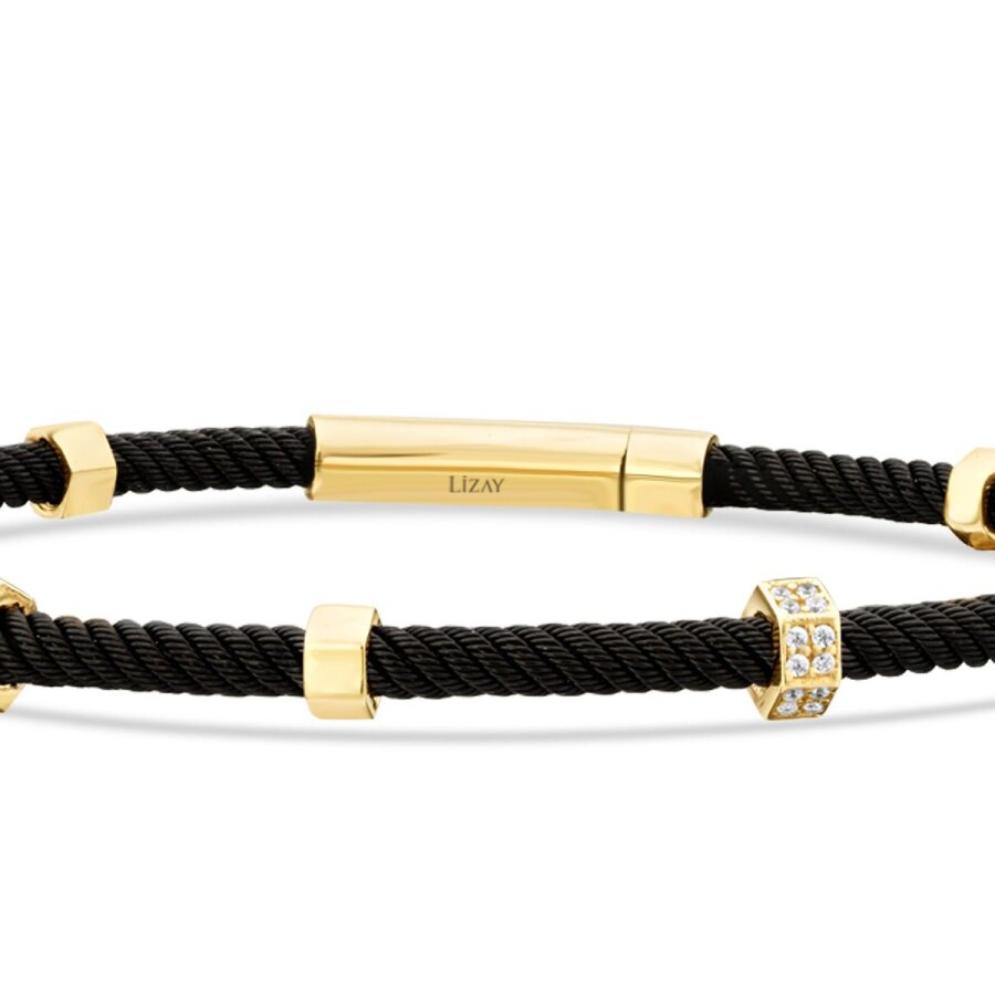 Herren-Armband mit Stein in Hexagon-Form aus Gold