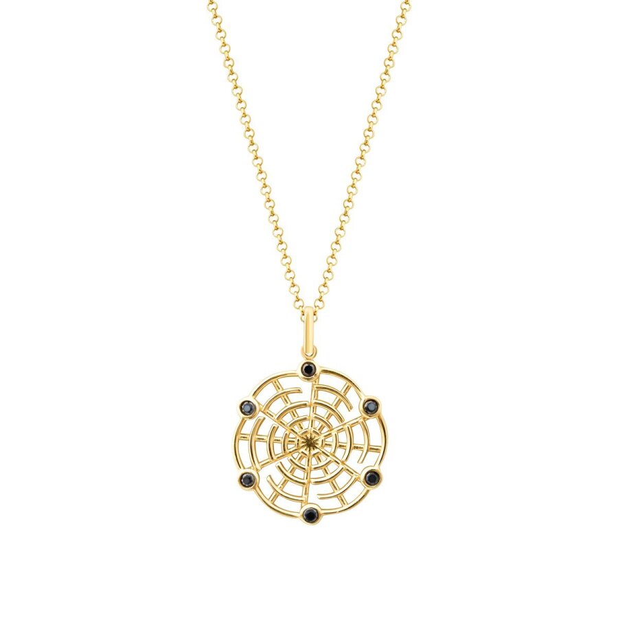 Gold Herren Halskette mit schwarzem Stein und Netzdesign