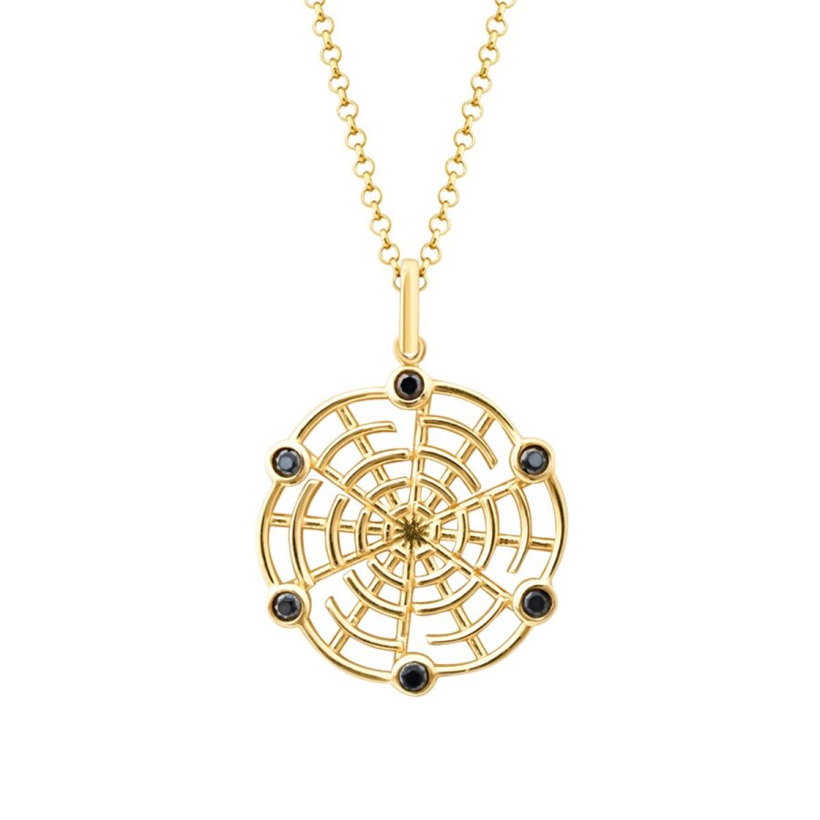 Gold Herren Halskette mit schwarzem Stein und Netzdesign