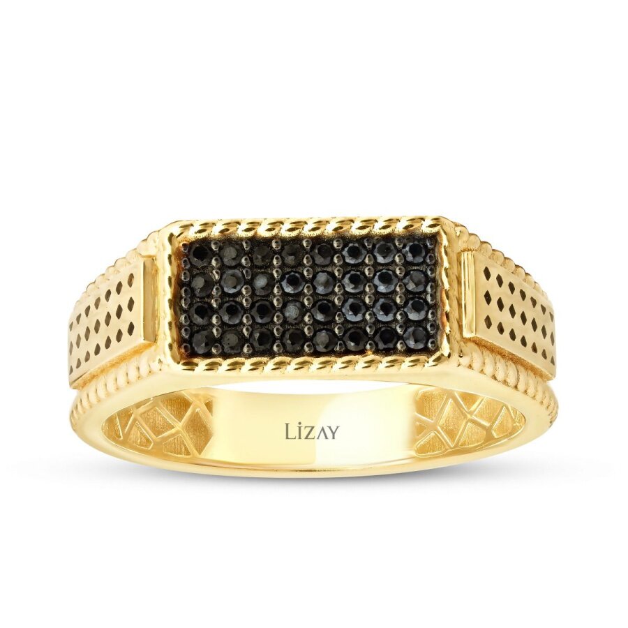 Herren-Ring mit schwarzem Stein und Twist-Design aus Gold