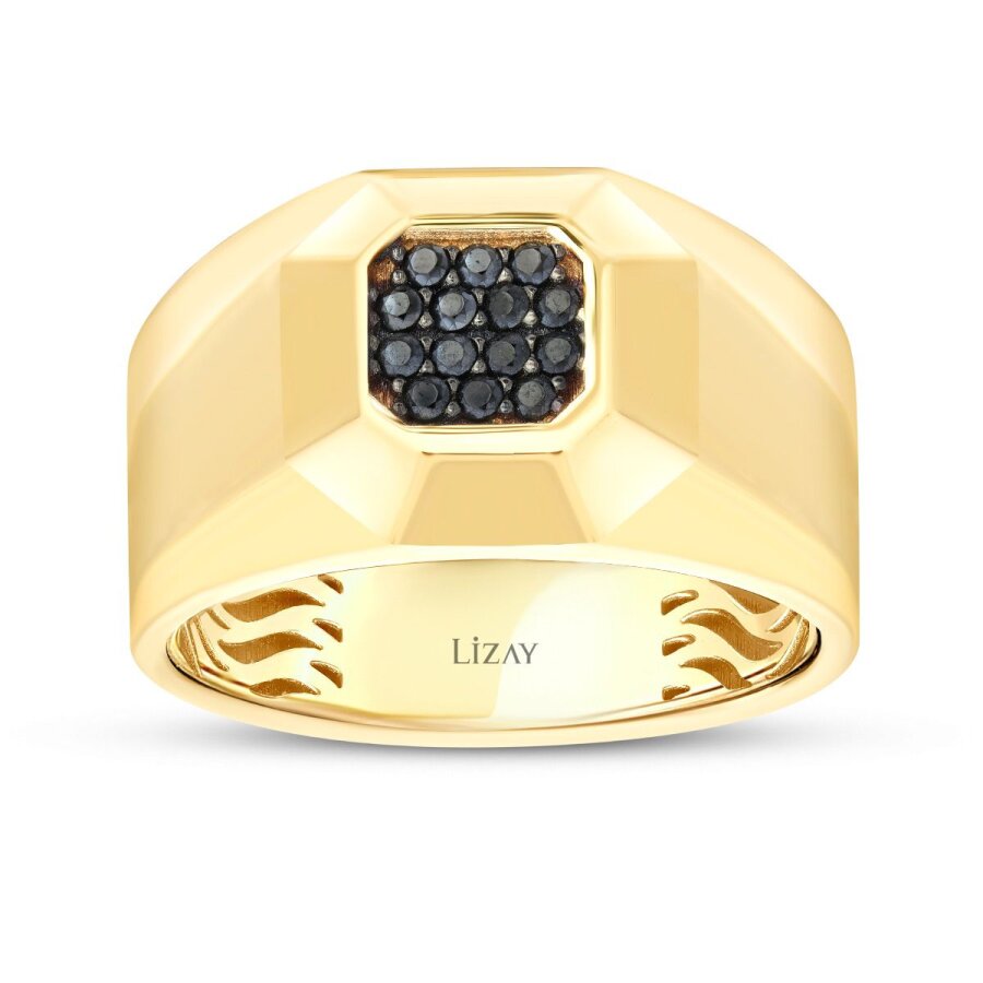 Herren-Ring mit schwarzem quadratischem Stein aus Gold