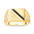 Herren-Ring mit Linienmuster und schwarzem Stein aus Gold