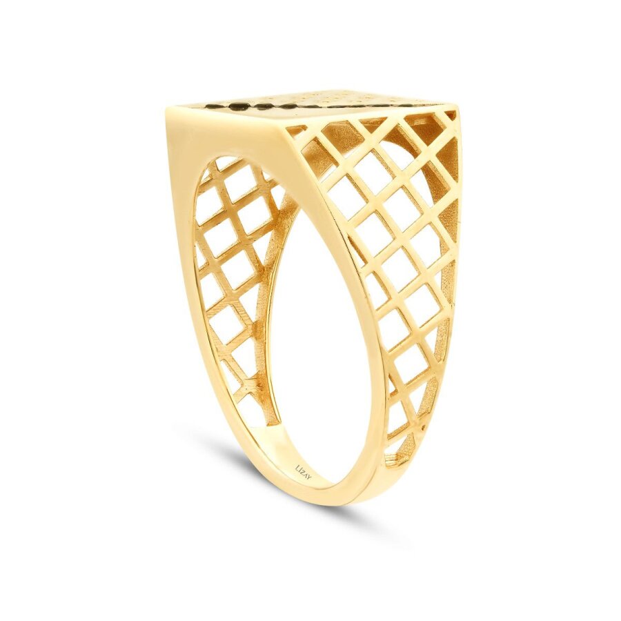 Herren-Ring mit Linienmuster und schwarzem Stein aus Gold