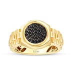Herren-Ring mit schwarzem Stein und Kettendetail aus Gold
