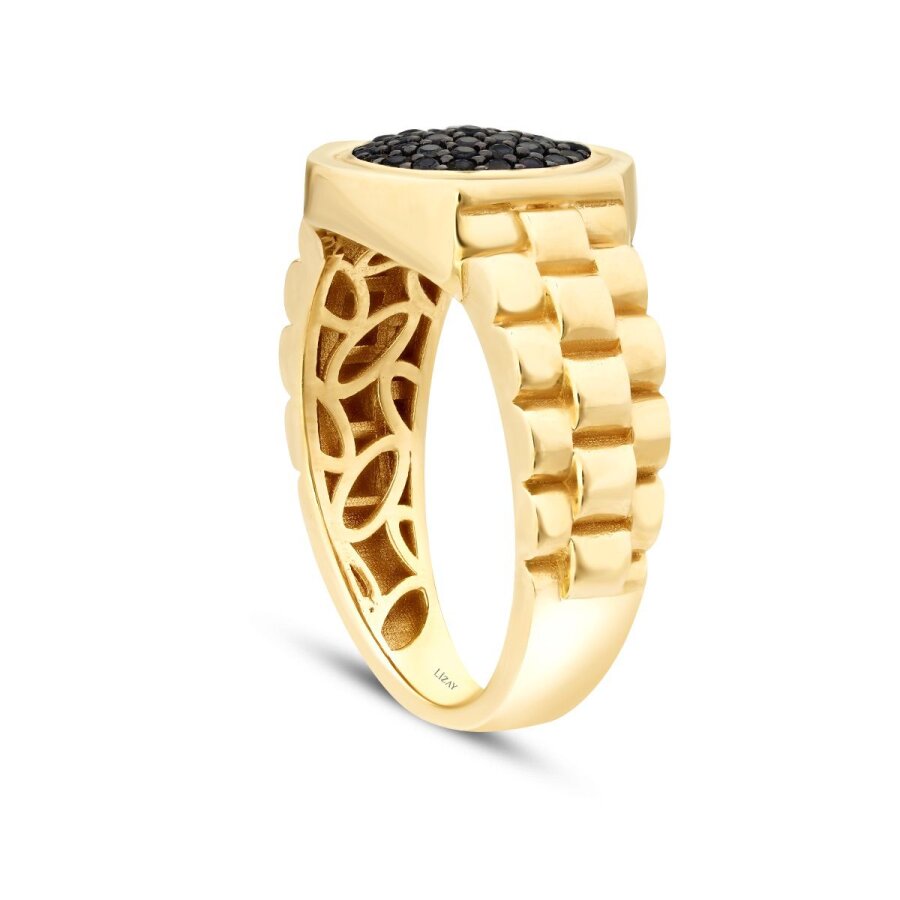 Herren-Ring mit schwarzem Stein und Kettendetail aus Gold