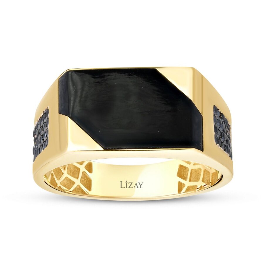 Gold Herren Ring mit schwarzer Emaille