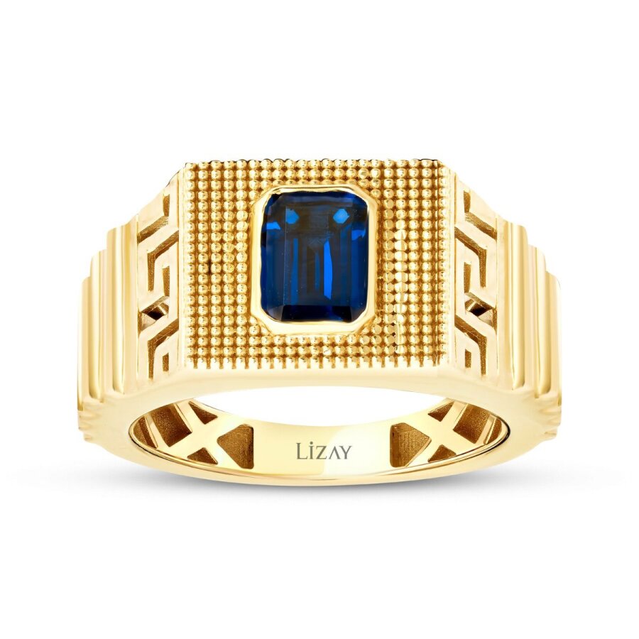 Herren-Ring mit blauem Stein aus Gold