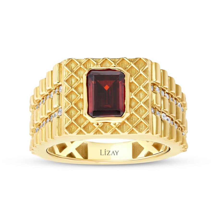 Herren-Ring mit bordeauxrotem Stein aus Gold