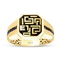 Herren-Ring mit schwarzem Stein und Symbolmotiv aus Gold