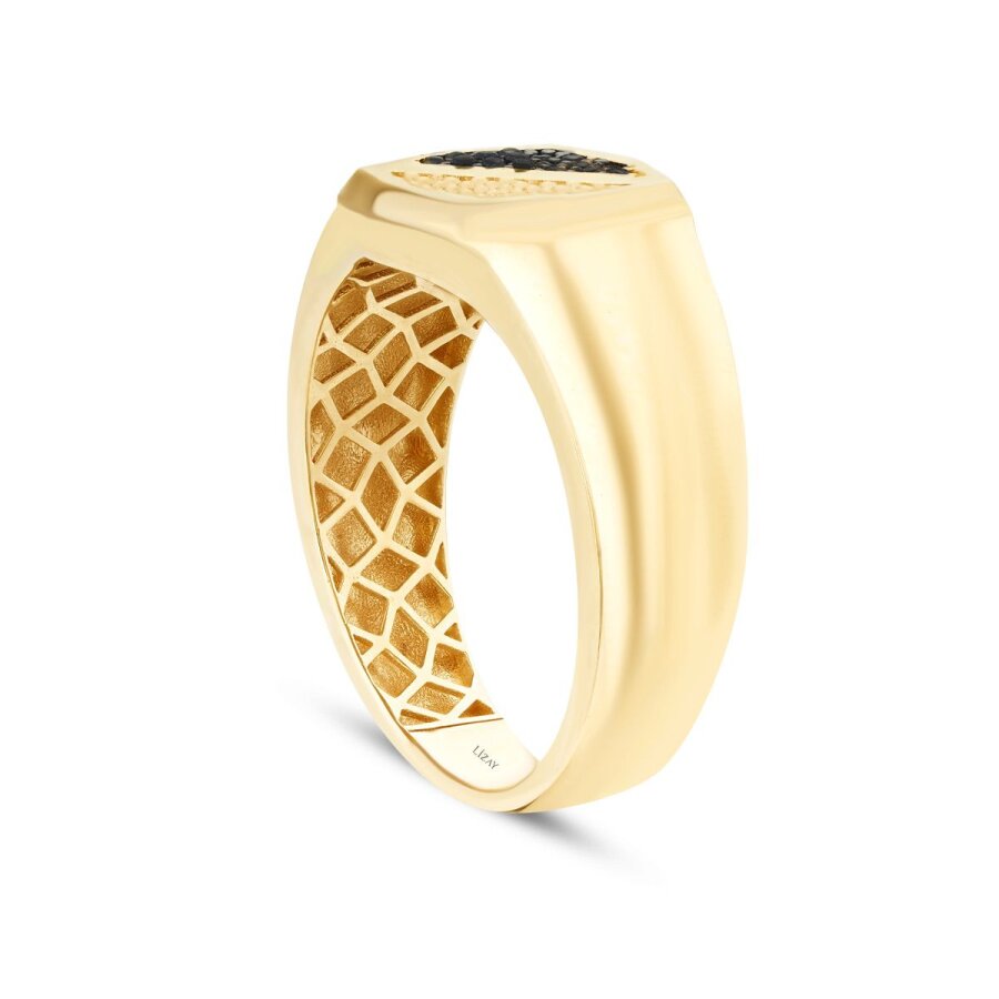 Herren-Ring mit schwarzem Stein und geometrischem Design aus Gold