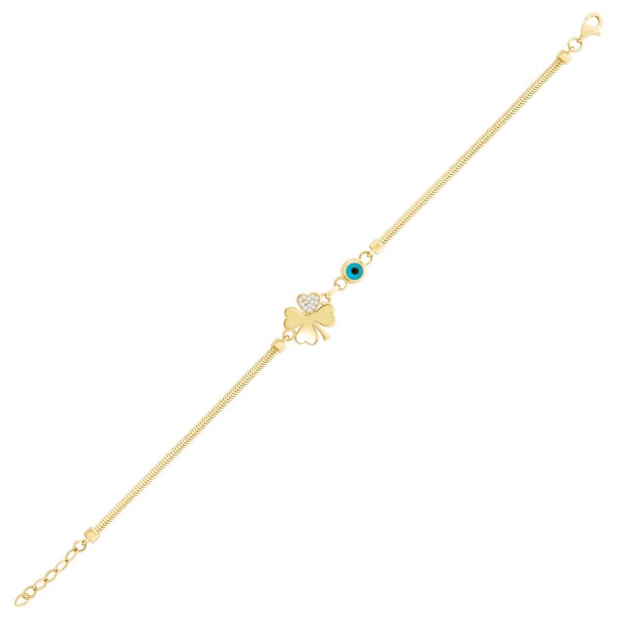 Armband mit Kleeblatt und Bösem Auge aus Gold