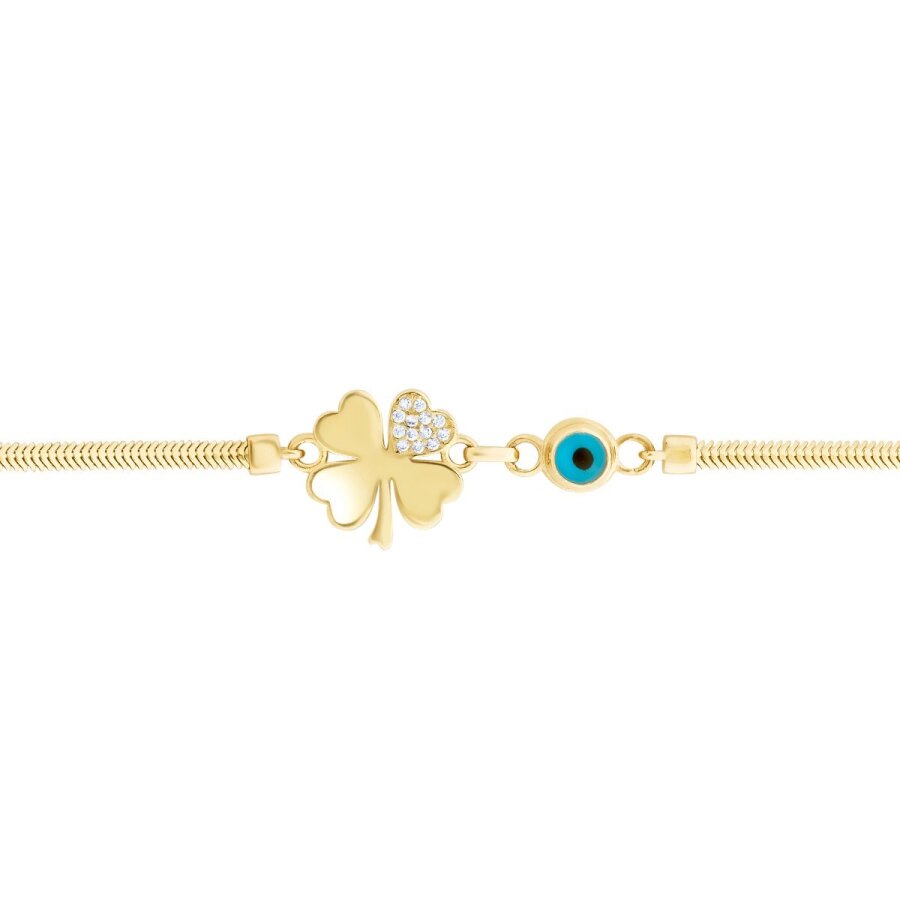 Armband mit Kleeblatt und Bösem Auge aus Gold