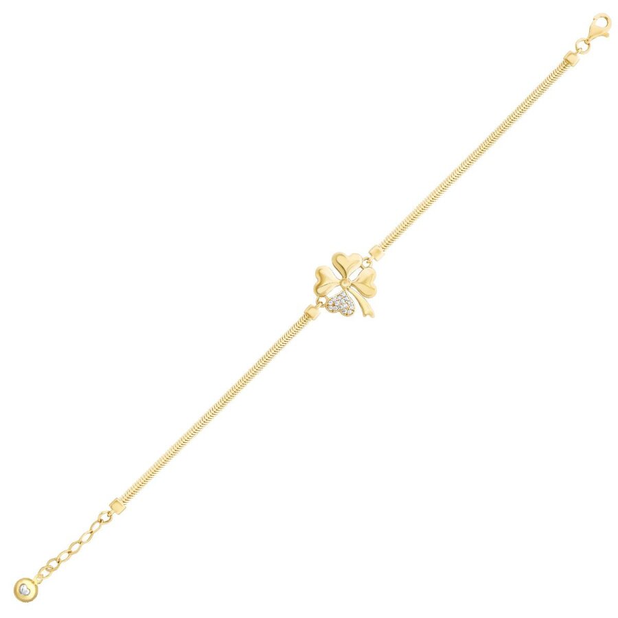 Armband mit geprägter Kette und Kleeblatt aus Gold