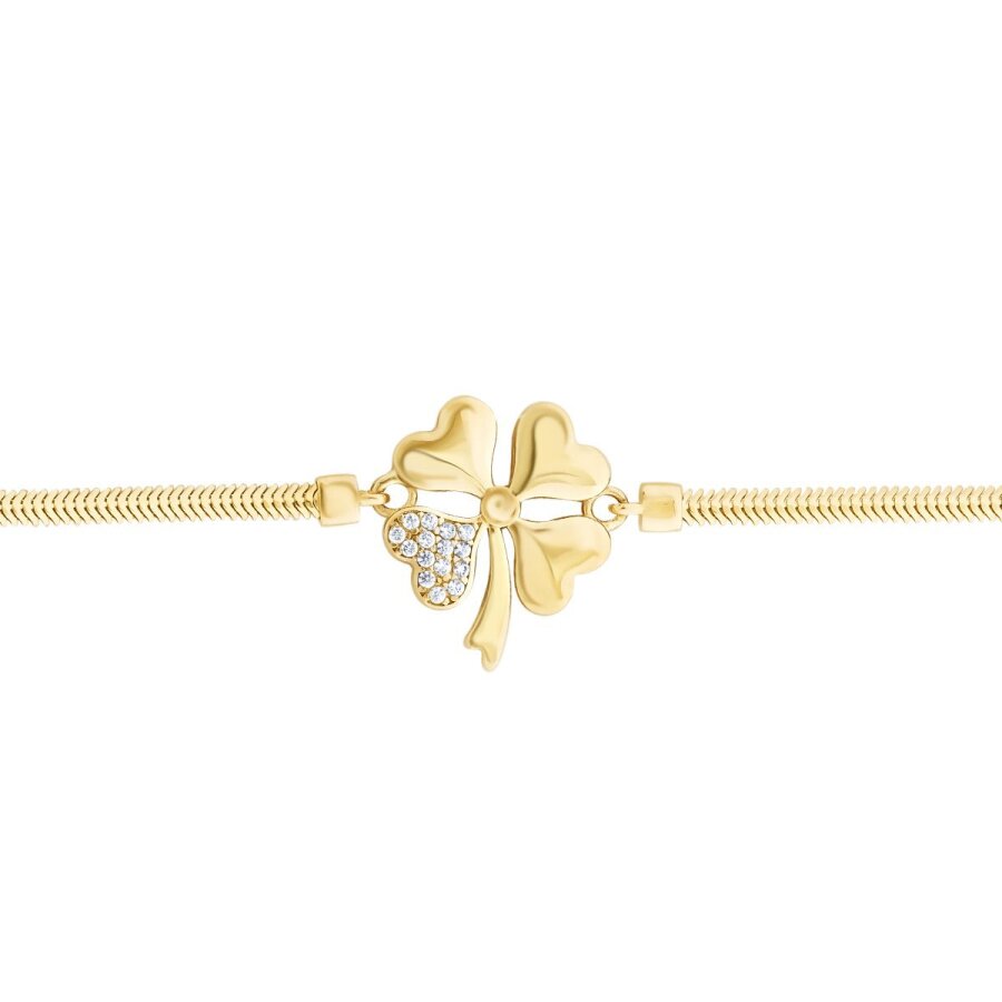 Armband mit geprägter Kette und Kleeblatt aus Gold