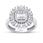 Halo-Ring mit Baguette-Steinen aus Gold