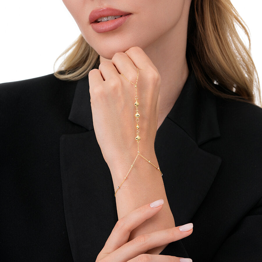 Shamballa-Armband mit Herz und Kugeln aus Gold
