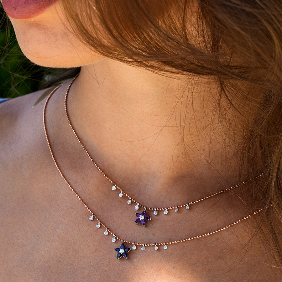 0,57 ct. Diamant Amethyst Blume Halskette