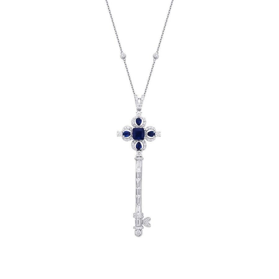 2,53 ct. Diamant Saphir Schlüssel Halskette
