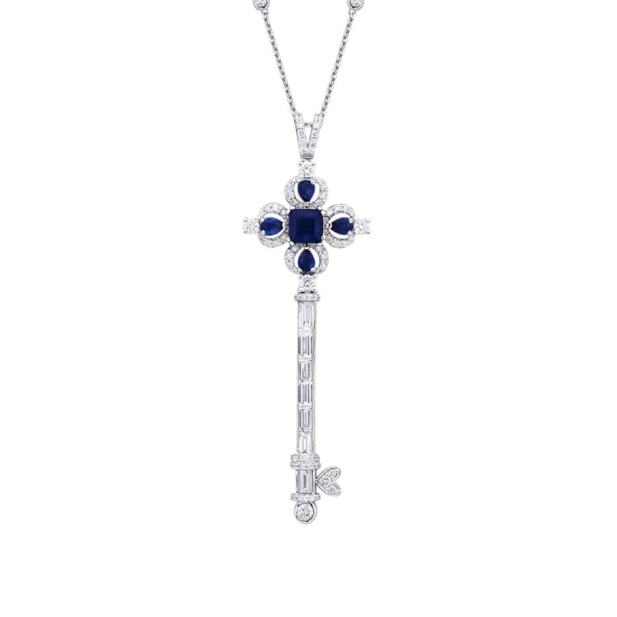 2,53 ct. Diamant Saphir Schlüssel Halskette