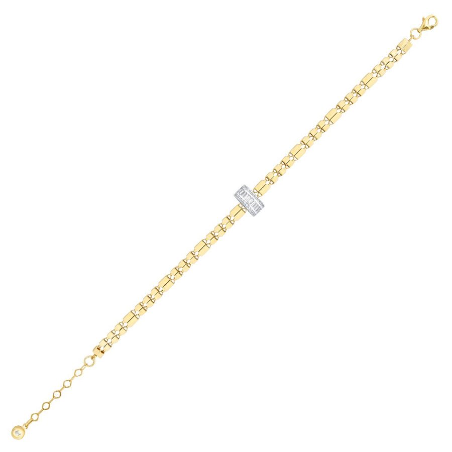 Gold Armband mit Kette und Baguette-Steinen