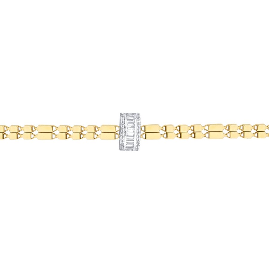 Armband mit Kette und Baguette-Steinen aus Gold