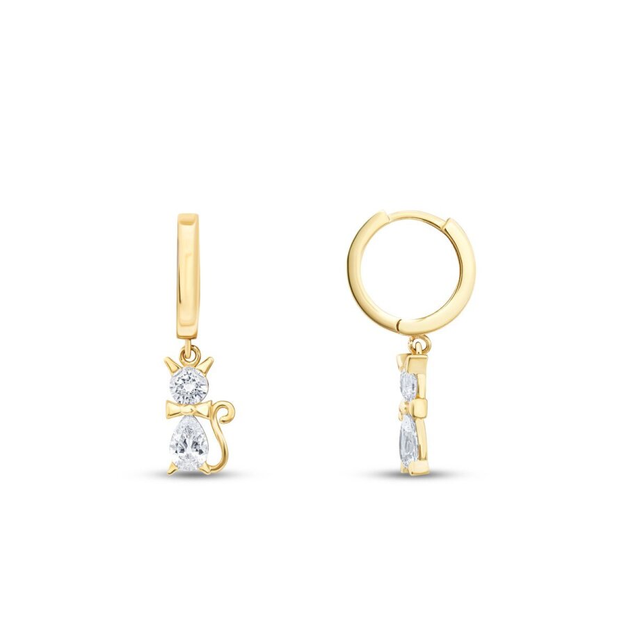 Ohrringe mit Katzenmotiv und Stein aus Gold