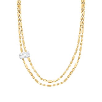 Gold Baguette Pendant with Chain Necklace