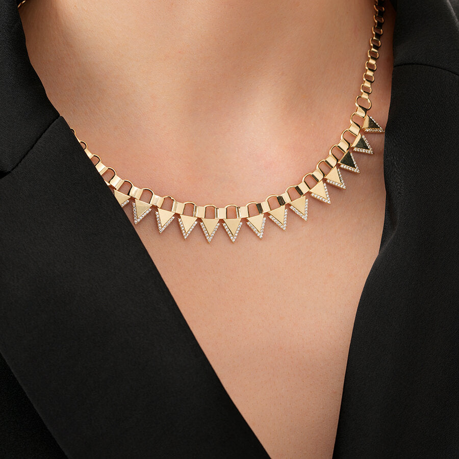 Gold Collier Halskette mit Stein in Dreiecksform