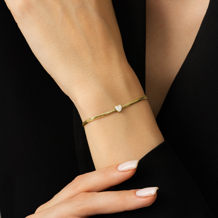 Herz-Fischgrätenarmband aus Gold