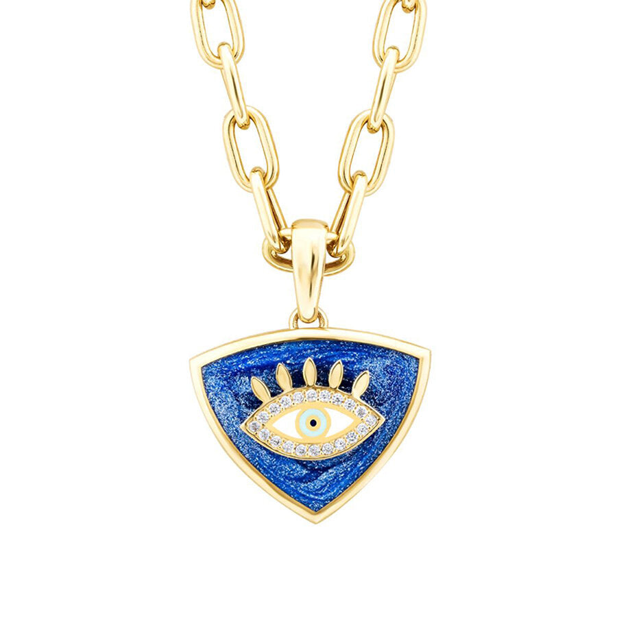 Emaillierte Schutzaugen-Medaillon-Halskette aus Gold