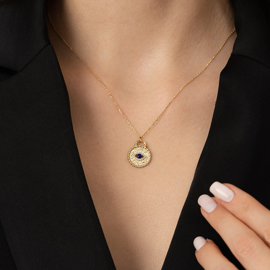 Halskette mit blauem Nazar-Auge aus Gold