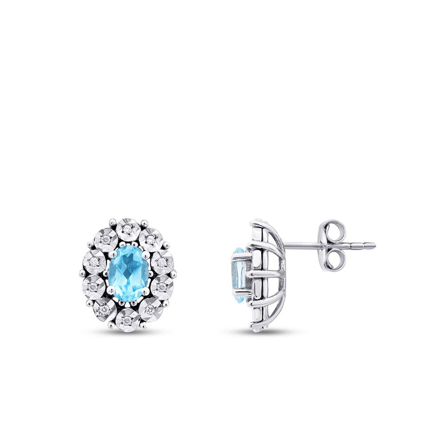 1.21 ct. Diamant Blauer Topas Ohrringe