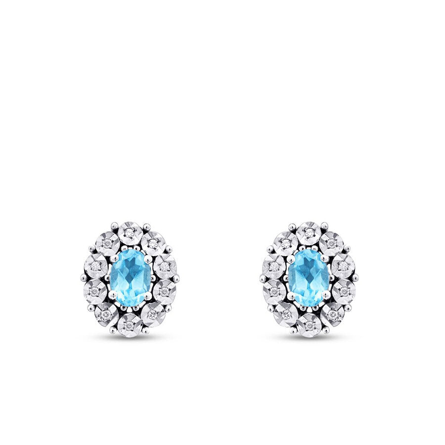 1.21 ct. Diamant Blauer Topas Ohrringe