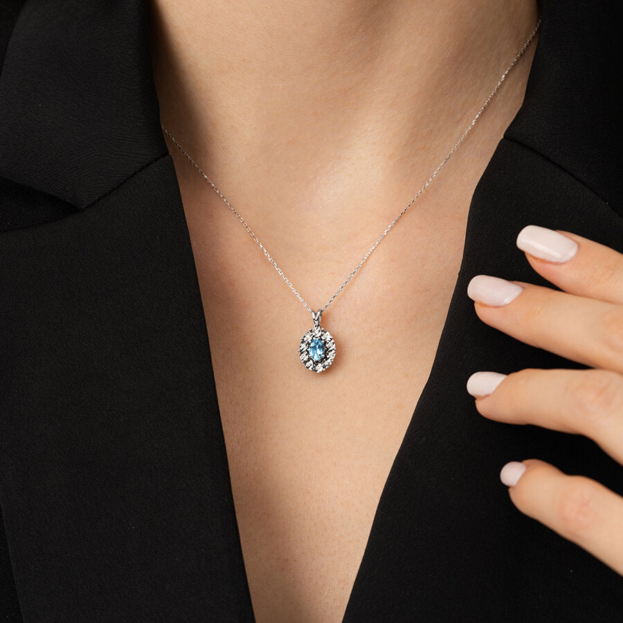 0,59 ct. Diamant Blauer Topas Halskette