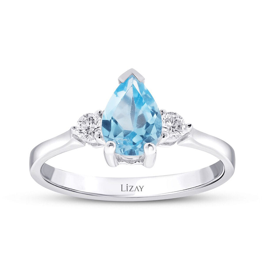 0,92 ct. Diamant Blauer Topas Ring