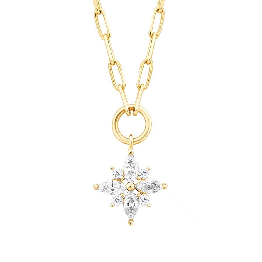 Blume-Halskette mit Stein aus Gold