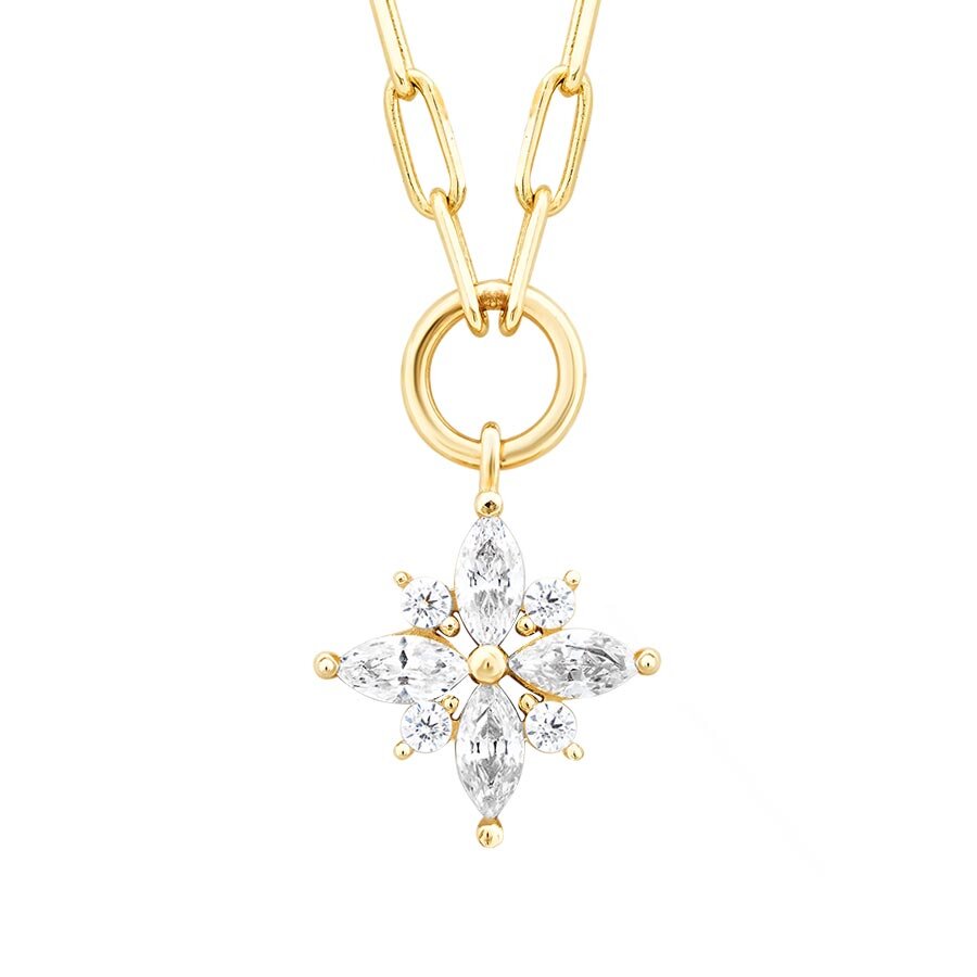 Blume-Halskette mit Stein aus Gold