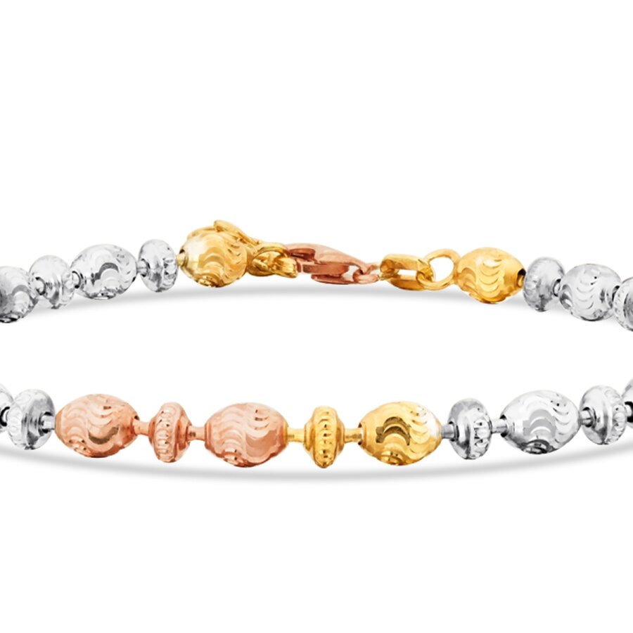 Dreifarbiges Perlenarmband aus Gold