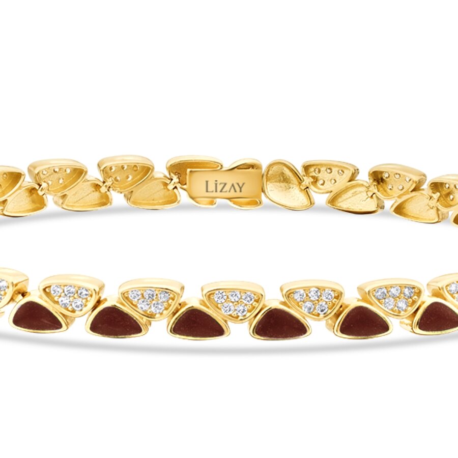 Rot-Braun-Emaille-Armband mit Stein aus Gold