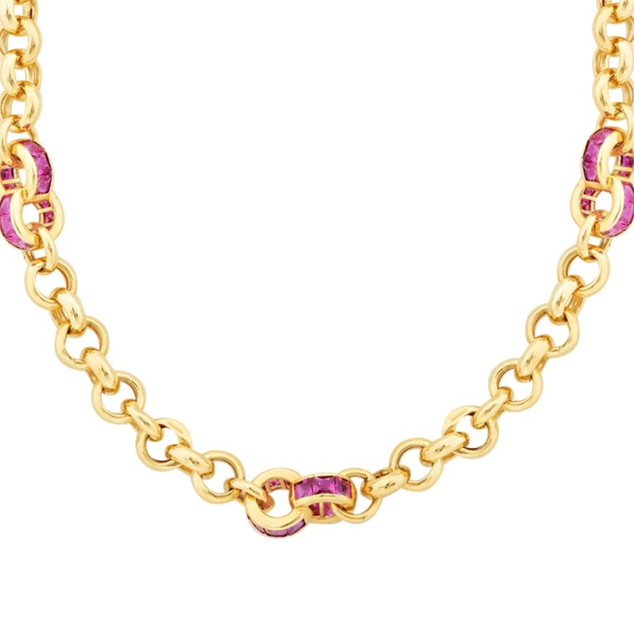 Fuchsia-Grobe-Gliederkette aus Gold