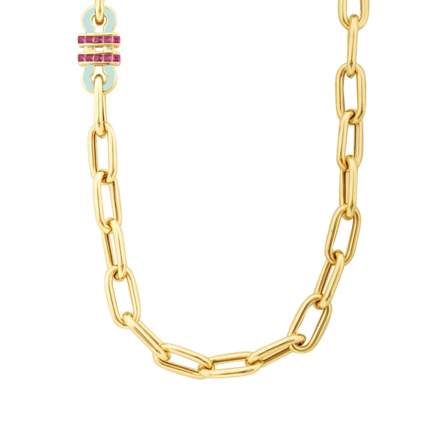 Trend-Gliederkette mit Fuchsia-Stein aus Gold