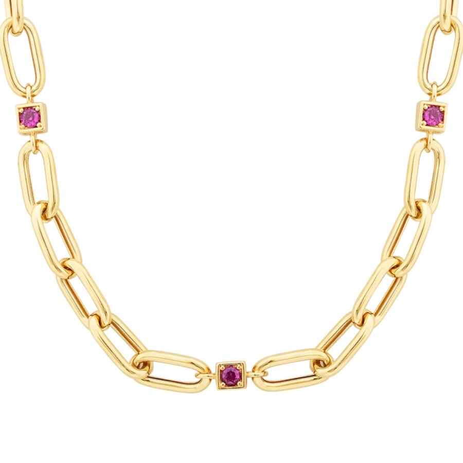 Detailreiches Gliederkette mit Fuchsia-Stein aus Gold