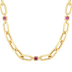 Detailreiches Gliederkette mit Fuchsia-Stein aus Gold