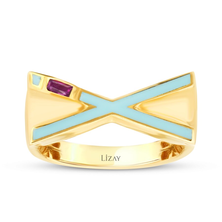 Geometrisch-blauer Ring mit Stein aus Gold