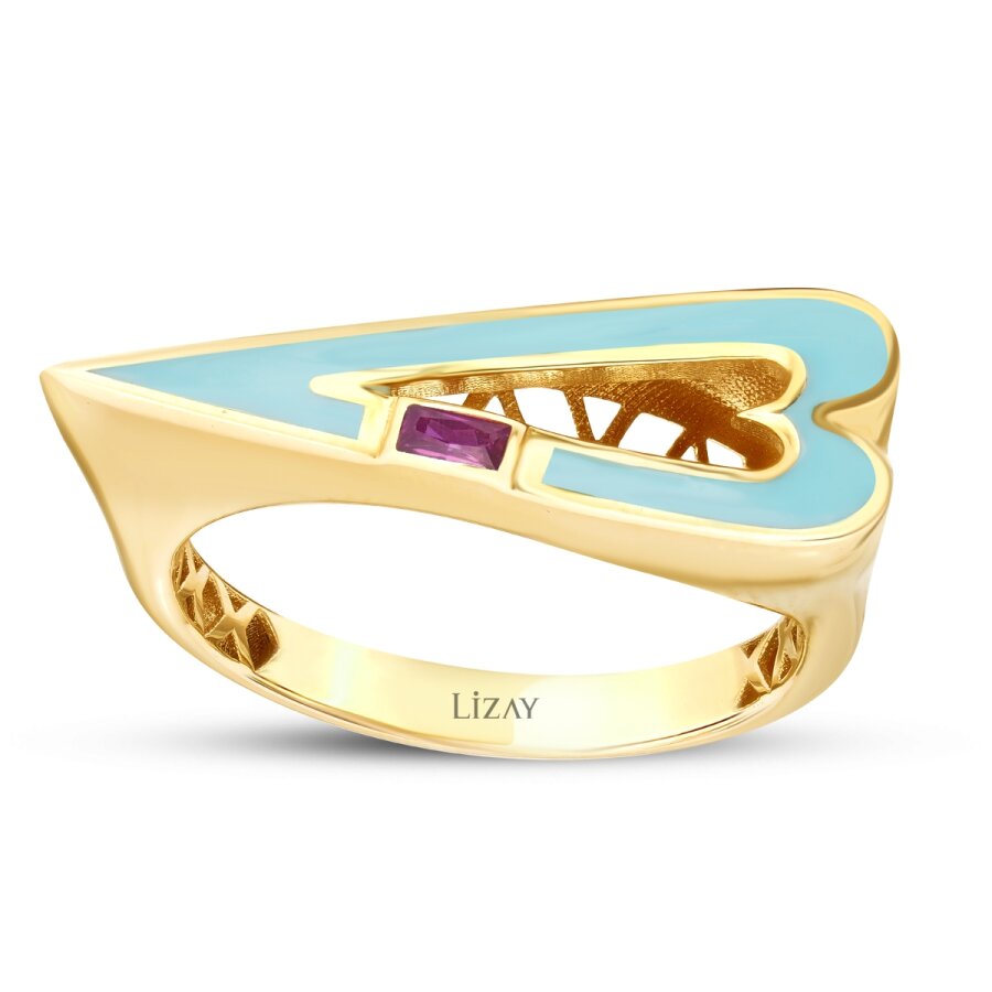 Gold Baguette Herz Ring mit Stein