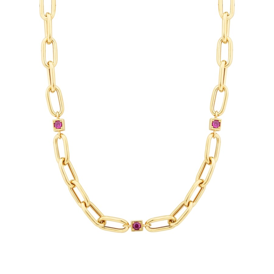 Detailreiches Gliederkette mit Fuchsia-Stein aus Gold