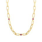 Detailreiches Gliederkette mit Fuchsia-Stein aus Gold