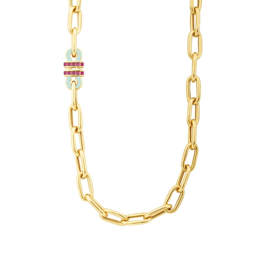 Trend-Gliederkette mit Fuchsia-Stein aus Gold